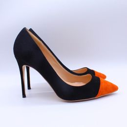 Chaussures habillées mode femmes pompes dame noir daim Orange bout pointu talons hauts taille 33-43 12 cm 10 cm 8 cm talon aiguille