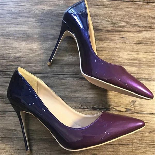 Chaussures habillées Fashion Femmes Pumps Purple Blue Patent Le cuir pointu Pointy Toe High Heels Size33-43 12cm 10cm 8cm Party