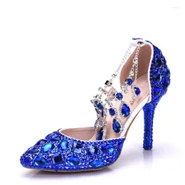 Chaussures habillées Fashion Femmes Pumps Royal Blue Blue Crystal Bride Party Faire à la main Mariage magnifique