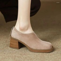 Dress Shoes Fashion Women's 2024 Spring herfst dikke bodem luxe lefse platform vierkante hoofdhoge hakken