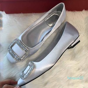 Jurk Schoenen Mode Vrouwen Vierkant Gecolleerde Heel Teen Rhinestone Satijn Working Wedding Party