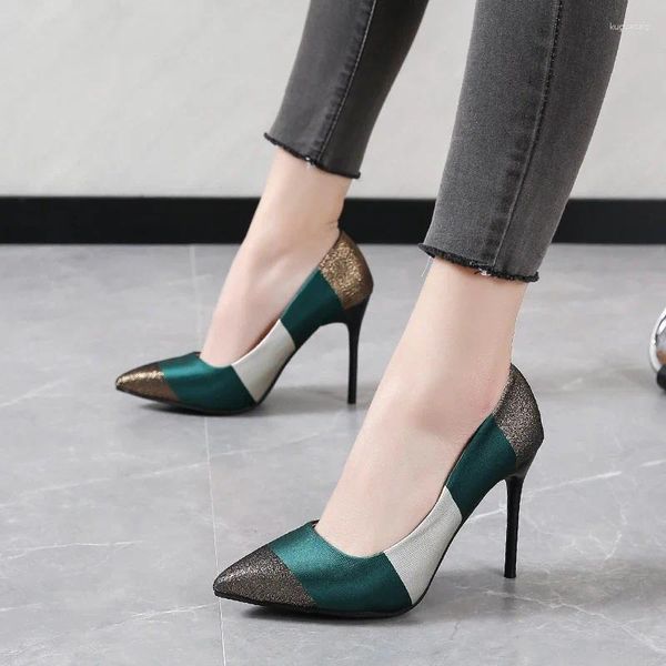 Chaussures habillées Style Stripe Style High Heels 2024 Banquet mince Bouche peu profonde de couleur femme de couleur Zapatos Mujer