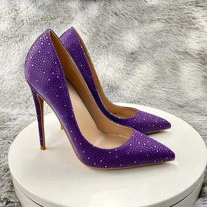 Chaussures habillées styles à la mode Femmes High Heel Brand Pumps Fashion Pumps Sexy Point Toe 8cm 10cm 12cm Mariage confortable Purple