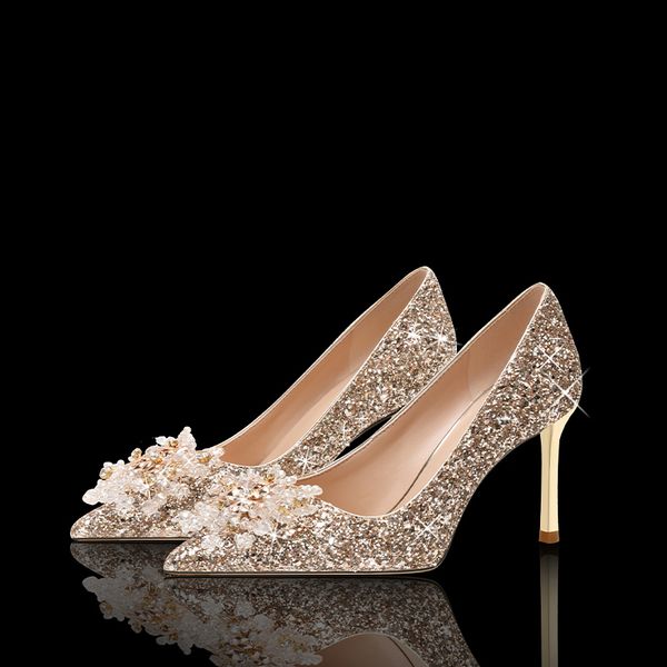 Chaussures habillées FEIFANSHAONV 2023 chaussure de mariage demoiselles d'honneur bout pointu stiletto chaussures simples champagne paillettes talons 230823