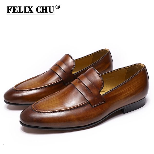 Dress Shoes FELIX CHU hommes Penny mocassins en cuir chaussures en cuir véritable élégant fête de mariage tenue décontractée chaussures marron noir chaussures pour hommes 230824