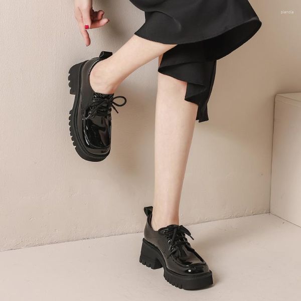 Zapatos de vestir femeninos a la venta 2023 moda con cordones tacones altos estilo plataforma punta redonda sólida
