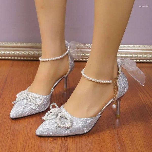 Chaussures habillées femelles minces argent haut 18 ans mariage adulte deux paires de cristal creux 2024