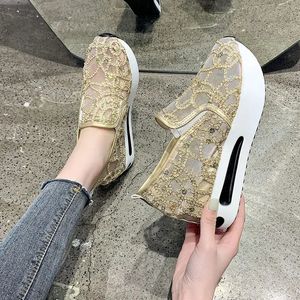 Kleding Schoenen Vrouwelijke Wig Pailletten Mesh Ademend Vrouwen Goud Zilver Platform Sneakers Hoogte Toenemende Wiggen Casual 231204