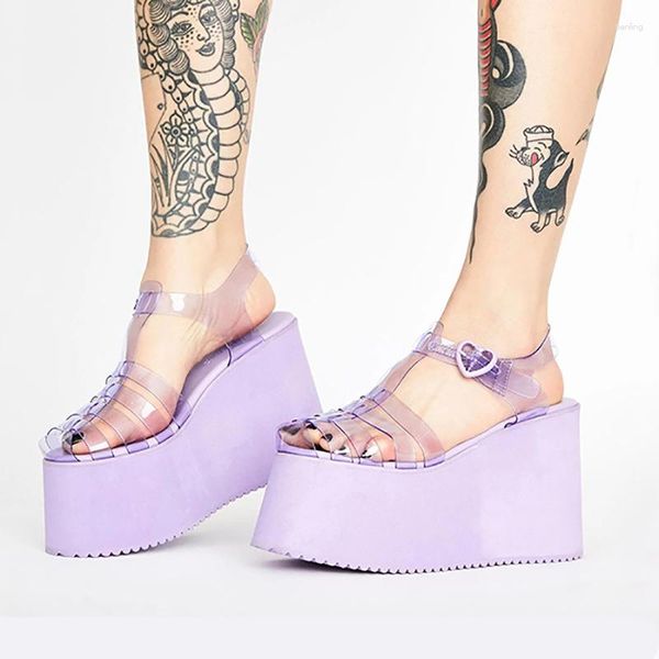 Robe chaussures femme 2023 39 Rome Wedge violet rose gelée bout rond talons hauts été Y2K pour femmes sandales pompes
