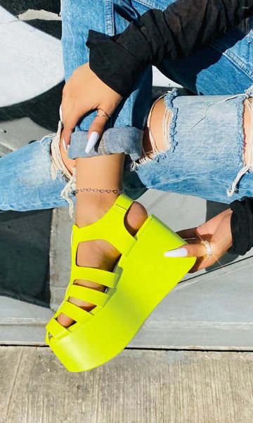 Zapatos de vestir Femenina Roma Cuña Amarillo Negro Trabajo Casual Punta Redonda Tacones Altos Verano Y2k Para Mujeres Sandalias Bombas