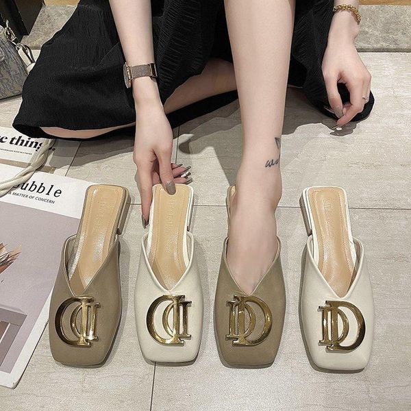 Zapatos de vestir femme mujer perezoso suave baotou medias zapatillas femeninas desgaste de verano mocasines 2022 moda oficina sandalias sandalias tacones cuadradosvestido
