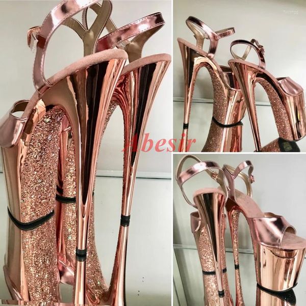 Zapatos de vestir flash diamante cristal PVC Plataforma de cabeza redonda ABIERTA ABIERA CINTURA HOLBLE CORTE HEDLETA STELETTO Sandalias Sandalias Night Club Fiesta