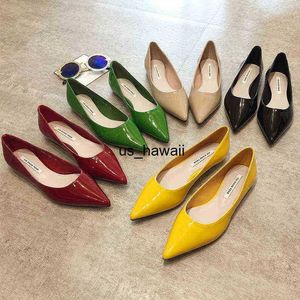 Chaussures habillées Chaussures à talons plats femmes bout pointu en cuir verni citron jaune vin rouge dame mode appartements couleur bonbon semelle plate grande taille 42 43 T230208