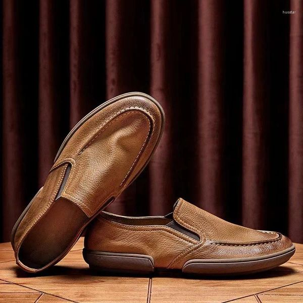 Chaussures habillées plates rétro décontractées pour hommes mâles papa pêcheur en cuir simple en cuir unique