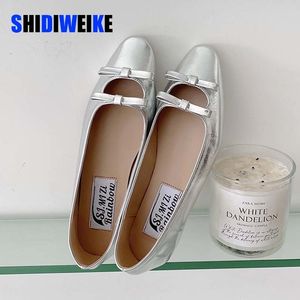 Chaussures habillées Chaussures plates pour femmes printemps Mary Jane Bow Scoop bateau chaussures blanc femmes appartements en cuir souple chaussures décontractées AD2251 230807