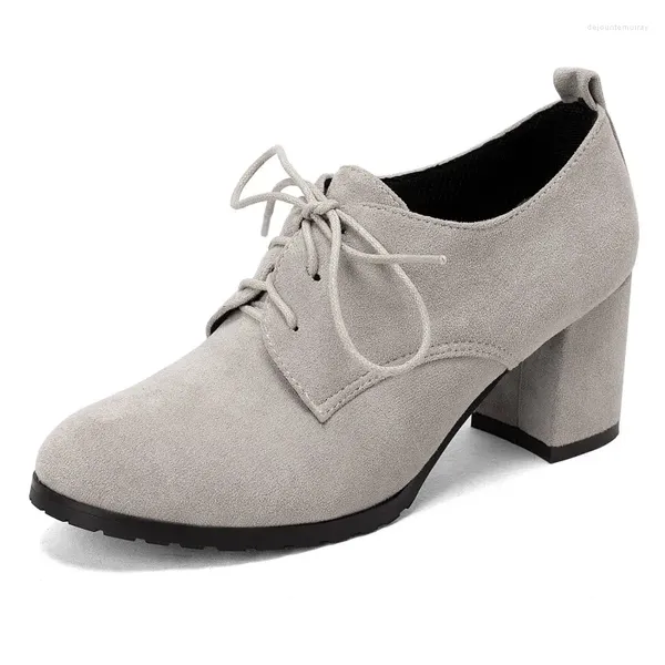 Robe chaussures troupeau bloc talons femmes pompes à lacets 2024 printemps automne décontracté gris noir talon chaussures de fête femme grande taille