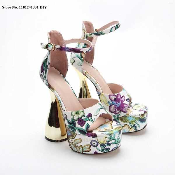 Zapatos de vestir impresión de flores sandalias de tacón súper alto mujeres de la plataforma gruesa de los pies abiertos en la fiesta de la fiesta de verano