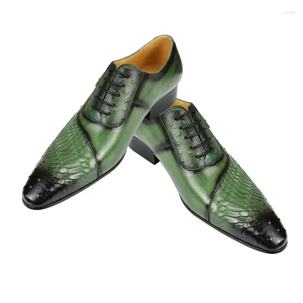 Chaussures habillées pour hommes de luxe en cuir véritable design vert mariage d'affaires formel noir à lacets bout pointu Oxfords