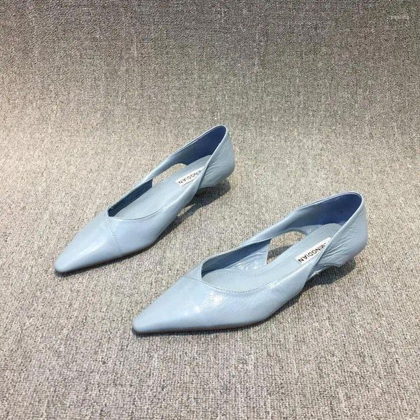 Zapatos de vestir para mujer 2023, calzado cómodo de verano para mujer, mocasines azules de tacón bajo, elegante punta estrecha, alta calidad, joven