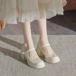 Zapatos de vestir para mujer 2023 con tacones medios calzado gótico de verano para mujer estilo japonés Lolita perla punta redonda Mary Jane plataforma E