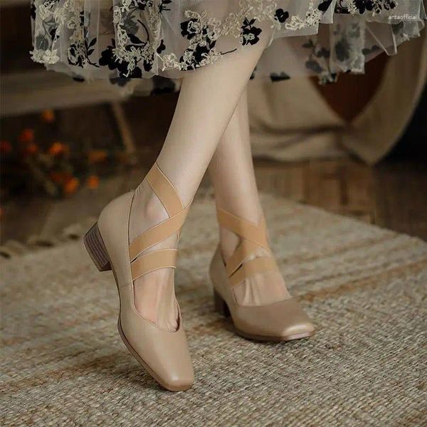 Zapatos de vestir para mujer 2024 con correas Calzado de verano para mujer Tacones medios Punta cuadrada Estilo japonés Lolita Gótico Mary Jane Antideslizante