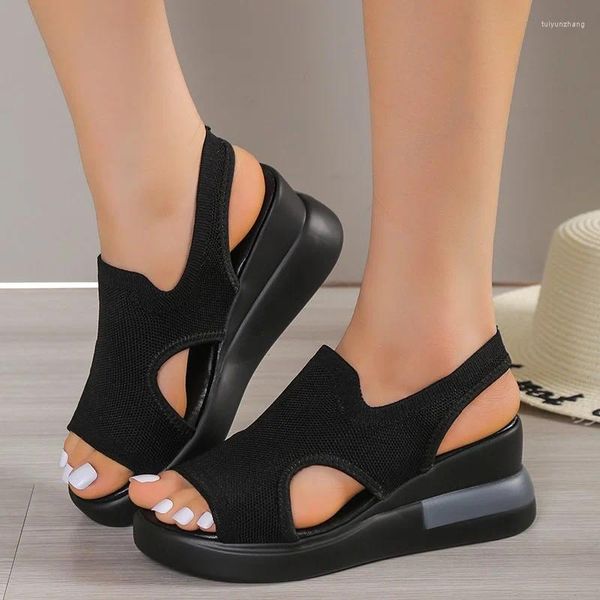 Chaussures habillées pour femmes 2023 Peep Toe Sandales pour femmes Fish Summer Bouth Mouth Casual Elastic Tissu