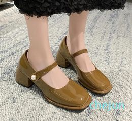 Zapatos de vestir para mujer, zapatos de tacón de marca para mujer, moda coreana, punta cuadrada, informal, sencillo, sencillo