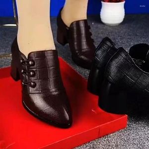 Dress Shoes For Women Pumps dames dames dikke hakken zachte lederen mode dubbele borsten low top dames retro mom's