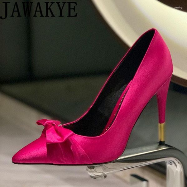 Chaussures habillées formelles à talons hauts femmes bout pointu nœud papillon rose rose Satin piste concepteur pompes de fête de mariage