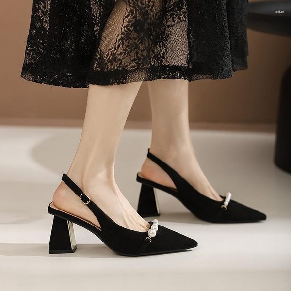 Chaussures habillées Français Haute Couture Cheongsam à talons hauts pour femmes d'été noir épais Baotou sandales pointues simples