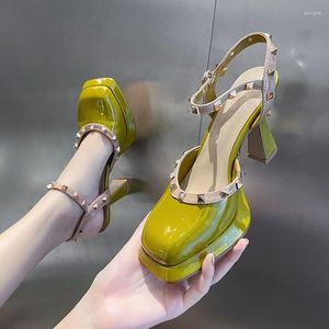 Kledingschoenen Franse versie hiel hoog 10 cm dames sandalen 2023 lente zomer mode elegante casual klinknagel vaste één woord gesp