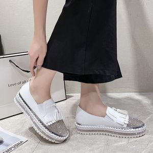 Zapatos de vestir con flecos para mujer, planos de lujo, mocasines con plataforma plana de costura de cristal, calzado informal para mujer, talla grande 42 43 230801