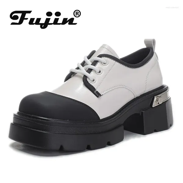 Chaussures de robe Fujin 6,5 m Plate-forme en microfibre brevetée Wedge Femmes Automne Chunky Talons Mode Dames Bottines Printemps