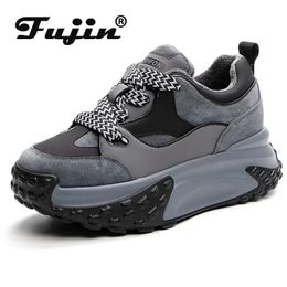 Kleding Schoenen Fujin 6 cm Koe Echt Leer y Sneaker Winter Herfst Platform Wedge Pluche Warme Verborgen Hak Ademende Schoenen 231201