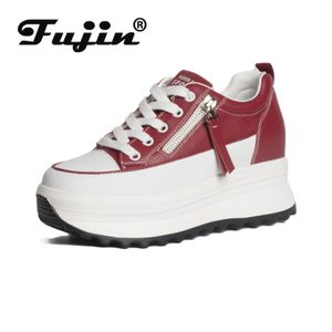 Sapatos de vestido Fujin 7cm Genuíno Couro Mulheres Plataforma Sapatos Cunha Sapatilhas Lace Up 231204