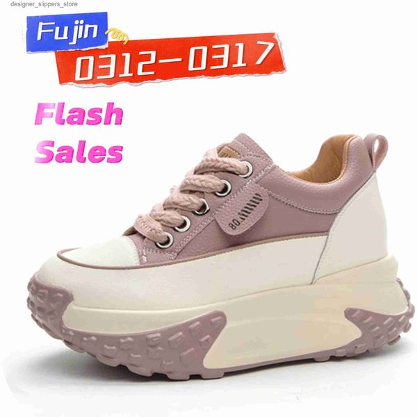 Zapatos de vestir Fujin 7 cm Plataforma de cuero en forma de cuña Moda para mujer Primavera Ajuste Otoño Zapatos deportivos cortos y regordetes son transpirables y cómodos Q240316