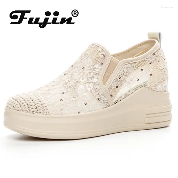 Chaussures de robe Fujin 7cm Synthétique Air Mesh Plateforme Wedge Flats Bling Summer Fashion Chunky Sneaker Casual Respirant Confortable Haute Marque