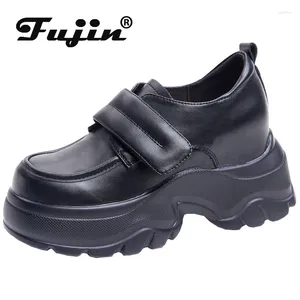 Zapatos de vestir Fujin 9.5cm Mary Jane Plataforma Wedge Spring Autumn Women Slip On Sliny Boots Cuero genuino