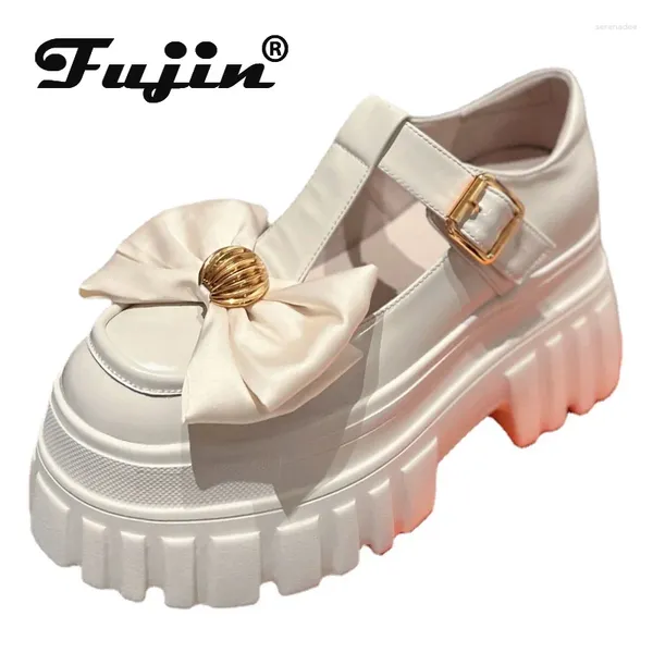 Chaussures habillées fujin 9cm en cuir breveté synthétique Mary Jane vulcanize plate-forme boucle chunky sneaker printemps automne