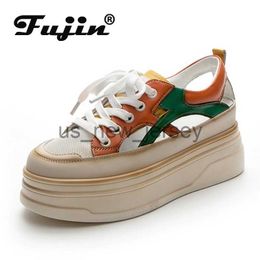 Chaussures habillées Fujin rétro pleine vache en cuir véritable femmes sandales plate-forme diapositives chaussures compensées à talons hauts femmes chaussures d'été creux pantoufle chaussures J230721