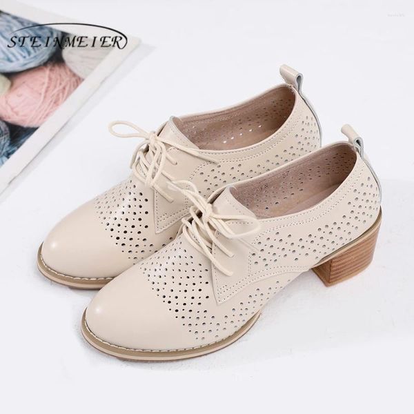 Zapatos vestidos genuinos diseñadores de cuero de vaca sandalias sandalias casuales oxford hecho a mano para mujeres beige gris verano 2024