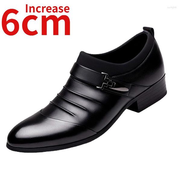 Chaussures habillées hommes de cuir authentiques Business Cow Hide Sohe Soues Hauteur Augmentation de 6 cm Souffoir d'ascenseur décontracté respirant