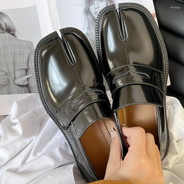 Robe chaussures en cuir véritable tabi mocassins femmes slip-on plate-forme plate-forme cochon sabot fendu pompes femme chaussure femme