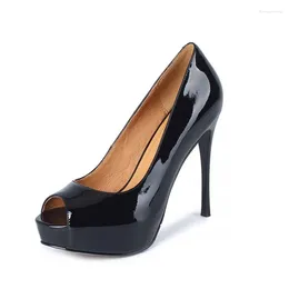 Kleidschuhe Echtes Lackleder Frauen High Heels Frühling Peep Toe Büro Dame Pumps Aprikose Schwarz Sexy Plattform Party SmallHut