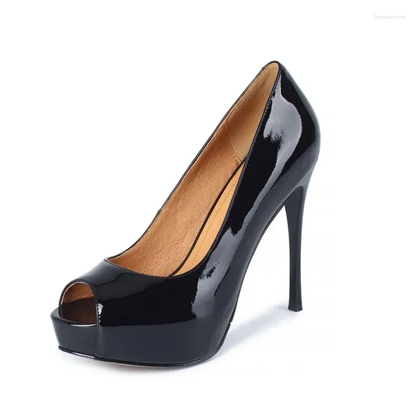 Robe chaussures véritable cuir verni femmes talons hauts printemps peep toe bureau dame pompes abricot noir sexy plate-forme fête smallhut