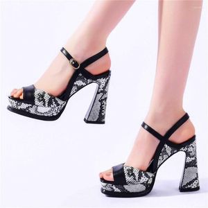 Chaussures habillées gladiateur sandales femmes en cuir bout ouvert bloc talon haut Sexy motif serpent plate-forme pompes Punk Goth chaussure d'été