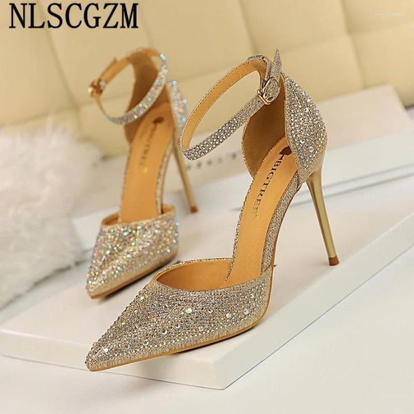 Chaussures habillées paillettes talons en cristal rinestone dames pompes femme noire de mariage sexy maride tacones tacones