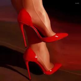 Robe chaussures brillant sexy rouge mode 12cm 10cm 8cm 6cm haut talon mince bout pointu découpe latérale mariage datant confortable femmes pompe QKOU022 ROVICIYA