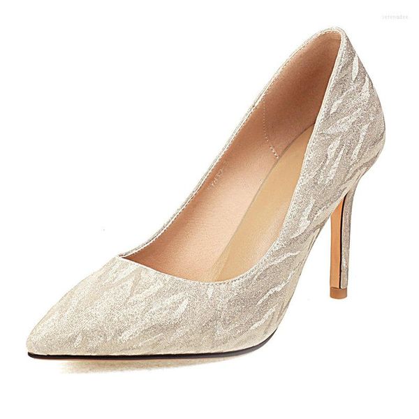 Zapatos de vestir Oro Plata Bombas para mujer 8.5 cm Tacones altos finos Mujer Punta puntiaguda Fiesta Boda 2023 Tamaño de verano 11 12