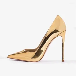 Chaussures habillées laser doré laser irisé métallique de talon de talon de cuir 12cm 10cm 8cm TOE pointé Slip on Femme Banquet peu profond 15